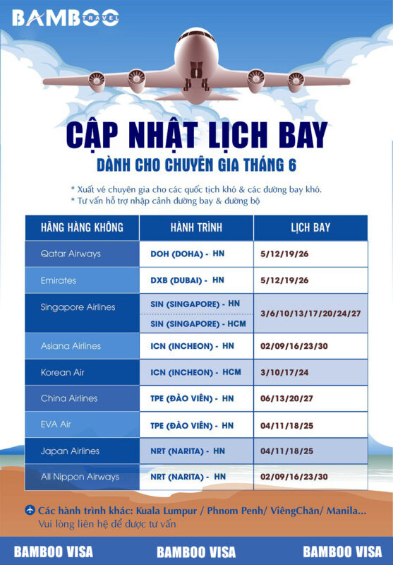 lịch bay tháng 6 2021 về Việt Nam